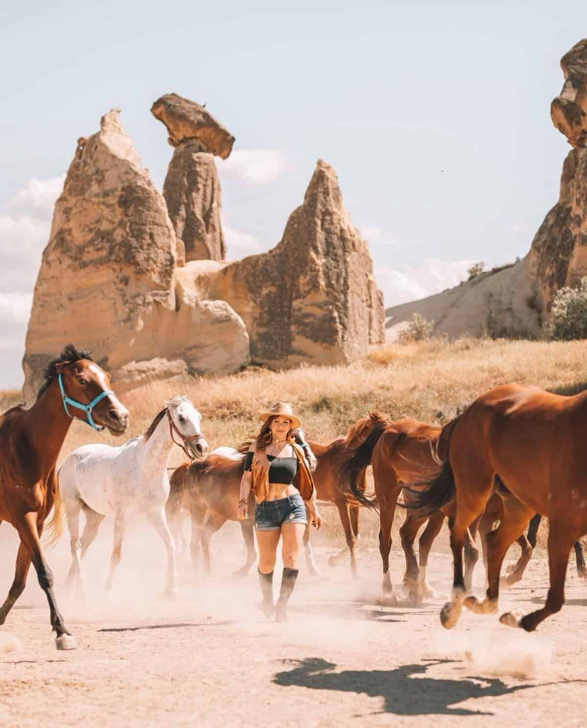 Horseback riding among fairy chimneys in Cappadocia, the land of beautiful horses